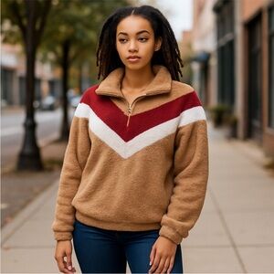 Cozy Tan and Red Chevron lightweight Pullover
